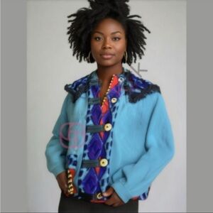 LEE heavyweight vintage fringe Aztec tribal western cardigan sweater L Bartlett